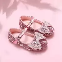巴拉巴拉旗下棉致公主鞋2021春秋新款女童时尚小皮鞋水晶平底单鞋 粉红色 21 内长13.5厘米