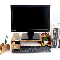 台式电脑液晶显示器屏增高架子办公桌面收纳盒抬高置物架键盘木质 5101升级樱桃木（收藏送小象笔筒）