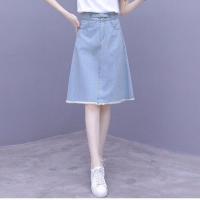 2020夏新款韩版小清新套装裙子洋气减龄高腰牛仔半身裙大码两件套 天蓝色裙子 S 80-95斤