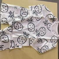 夏季儿童新疆长绒棉七分袖套装薄款男孩弄空调服睡衣中小童家居服 白色菠萝 90码(建议身高80-90)
