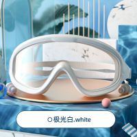 游泳泳镜电镀大框成人男士女士通用泳镜防水防雾近视高清游泳眼镜 单款大框泳镜 透明款-白色