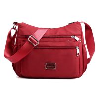 斜挎包女布包2021新款时尚妈妈包中老年单肩斜跨包休闲旅游尼龙包 SFX1910 红色