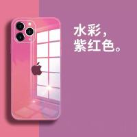 iPhone12手机壳苹果11pro防摔xsmax全包xr玻璃x/8plus/7/6保护套 紫红色[玻璃镜面]单壳 苹果