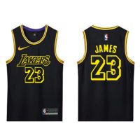 湖人球衣詹姆斯23号科比24号队服背心男女学生比赛篮球服套装印字 单上衣黑色23号詹姆斯 S 135-145cm身高