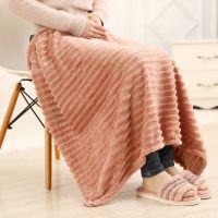 盖腿毛毯空调法兰绒加厚被子珊瑚绒毯子午睡毛巾被冬季单人小盖毯 普通深粉抽条 100x70cm