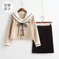 日本水手服长袖jk制服软妹奶茶色校服毕业班服女百褶裙学院风套装 单独奶茶棕裙 XXL