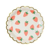 一次性盘子派对野餐盘水果盘儿童生日蛋糕碟子甜品台装饰草莓托盘 8个 7寸18cm纸盘烫金草莓