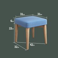 时尚创意梳妆凳家用仿木纹餐凳客厅凳布艺可拆洗成人凳简约书桌凳 仿原木-天蓝色 (可拆洗)25cm