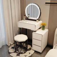 奶油风小户型梳妆台卧室现代简约网红岩板化妆桌收纳柜一体
