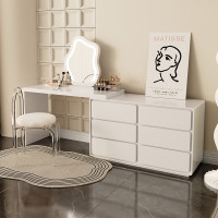 奶油风白色梳妆台卧室现代简约收纳斗柜一体全实木伸缩轻奢化妆桌