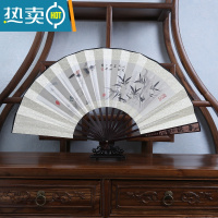 XIANCAI男士折扇10寸雕刻绢扇印刷古典工艺礼品古风定制扇子中国风 花鸟