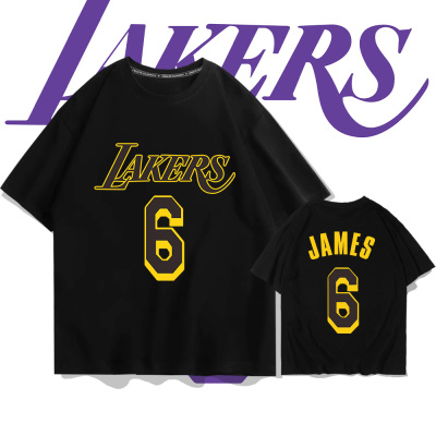 詹姆斯JAMES篮球运动短袖T恤洛杉矶湖人队6号训练圆领纯棉上衣服