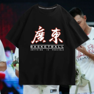 广东英文短袖T恤夏装潮牌宽松版青少年运动上衣