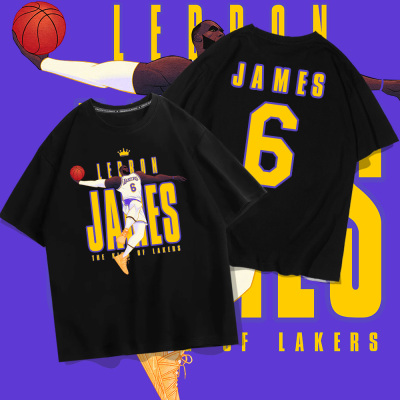 詹姆斯6卡通篮球运动纪念T恤美式宽松休闲短袖男女同款