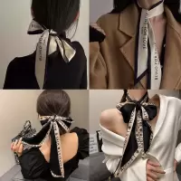 丝巾冬款复古风法式发带女绑发洋气时尚日常外戴飘带百搭头绳发饰_杏色字母.丝巾
