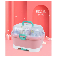 婴儿奶瓶收纳箱带盖防尘放宝宝餐具晾干支架大号储存置物盒子_绿色