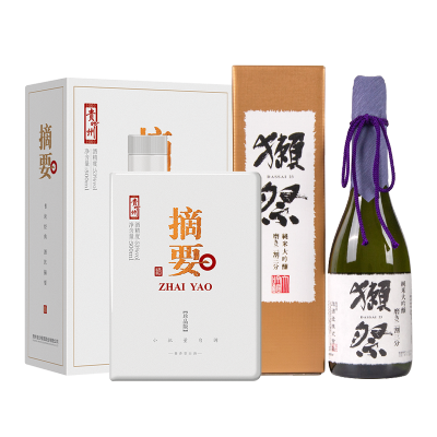 贵州金沙酒 摘要酒珍品版 53度酱酒 500ml 单瓶+獭祭23 二割三分 纯米大吟酿清酒 720ml 单瓶 组合装