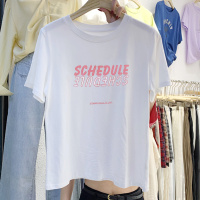 粉色短袖t恤女2021年夏季新款韩版字母印花学生宽松半袖上衣ins潮 白色 S 95斤以下