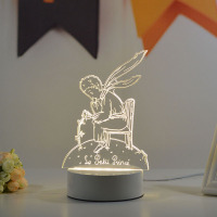 创意插电台灯3D小王子的玫瑰花小夜灯刻字床头灯LED卧室灯 小王子-底座刻字备注