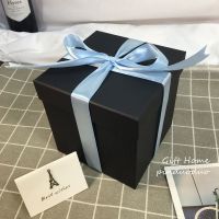 高档超大正方形牛皮盒鞋子化妆品送礼包装盒装篮球包包黑色礼物盒 正1号:7*7*7.5(非常小) 牛皮盒(送纸丝+卡片+丝