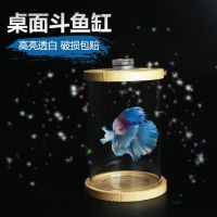 斗鱼缸迷你小型玻璃鱼缸桌面微景观赏办公室水族箱生态瓶鱼缸 斗鱼缸玻璃[带七彩灯]