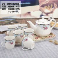 欧式茶具套装泡茶壶茶杯家用陶瓷水具套装客厅大容量冷热水壶水杯 2号(蓝色花纹套装)