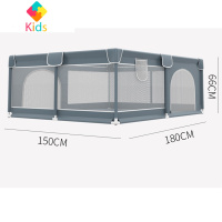 儿童游戏围栏宝宝爬行学步室内网布防护栏婴儿安全爬爬垫栅栏地上真智力 双门款-灰色120*160+50球 +送2拉环+投篮