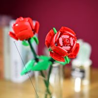 兼容乐高积木花束玫瑰花郁金香拼插玩具摆件情人节生日礼物玩具 红色玫瑰[一朵]