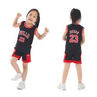 公牛队球衣23号男女篮球服套装夏季儿童球服球衣幼儿园表演服 黑色 16码身高75-90厘米