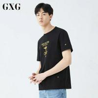 GXG男装夏季焕新款爆款短袖T恤男时尚潮流蜜蜂刺绣个性圆领T恤潮 黑色 M