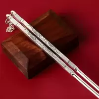 银碗9999a银熟银筷子食用勺三件套 银餐具银筷子银碗龙凤碗套装