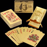 土豪金扑克可水洗耐用金箔美元欧元格子创意黄金扑克|美金款土豪金扑克