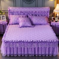 公主蕾丝保暖夹棉加厚床裙床罩防滑1.8米床垫保护套花边床单1.8m