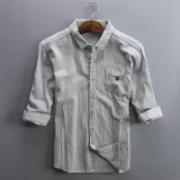 中国风男装休闲棉麻衬衫男七分袖男衬衫薄款白色衬衫中袖男士衬衣 灰色 M (100-110斤左右)