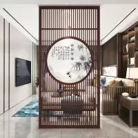 新中式木质屏风实木花格隔断墙挡煞镂空玄关柜入户客厅进门办公室 可定制胡桃木 整装