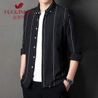 富贵鸟(FUGUINIAO)新款时尚条纹衬衫男长袖韩版修身潮流帅气上衣休闲百搭衬衣
