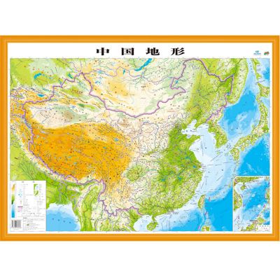 中国地形图(单张) 3D立体地图中国+世界地形图凹凸立体地形图0.76X0.56米地形地貌
