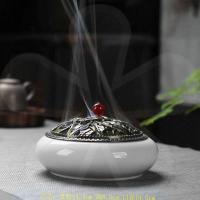 白瓷玉炉[大号炉]送防火棉+蚊 蚊香盒神器大号香炉多功能家用卫生间复古陶瓷炉烟灰缸檀香沉香炉