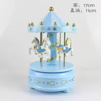 旋转音乐盒 蓝色塑料 中秋节旋转木马音乐盒蛋糕装饰摆件带灯光音乐盒男孩女孩生日礼物