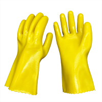 黄色 5双(长27厘米) L PVC浸塑全胶手套劳保耐磨工作浸胶加长加厚防水防油耐酸碱工业橡
