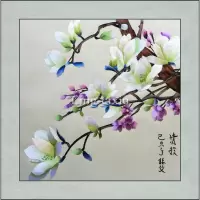 画芯45*45软裱55*55丝线精品 55cmX55cm 刺绣精品苏绣成品客厅卧室玄关装饰挂画玉兰花刺绣画苏绣挂画