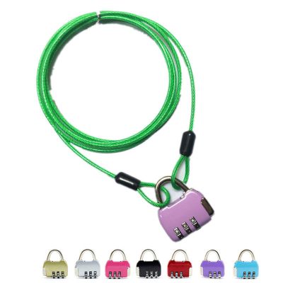 荧光绿 绿直绳0.5米+锁 钢丝绳密码锁挂锁行李箱包婴儿车防盗钢丝锁便携自行车密码锁