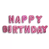 粉色斑点happybirthday 宝宝生日装饰气球套餐周岁铝膜气球卡通字母儿童派对气球布置用品
