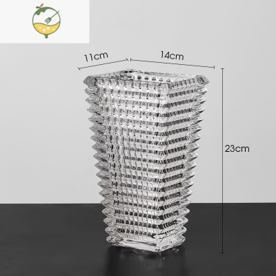 YICHENG轻奢巴卡拉水晶玻璃花瓶客厅透明水培插花器餐桌装饰品摆件 方形透明小号