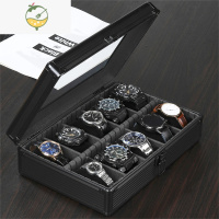 YICHENG黑铝合金手表盒十格透明玻璃盖大容量首饰盒金属收纳盒饰品盒