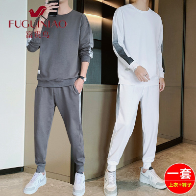 富贵鸟(FUGUINIAO)2021新款秋冬休闲运动套装两件套男士运动宽松潮版青少年圆领卫衣