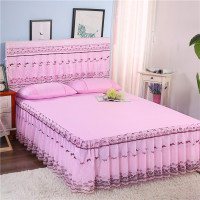 床裙单件韩版蕾丝三件套四件套床裙单床罩床套保护套床单床盖1.8m 春光明媚-粉色 1.5米宽单个床头罩