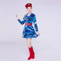 成人舞蹈服演出服装军鼓服军装女款迷彩裙女兵服装广场舞军装迷彩