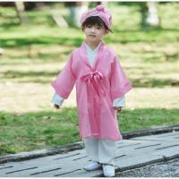 儿童古装汉服男女童三字经书童表演服装幼儿国学服装弟子规演出服 粉红色 110cm