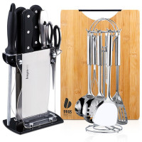 拜格15件套刀具套装厨房套刀组合菜刀菜板套装不锈钢锅铲勺厨具
